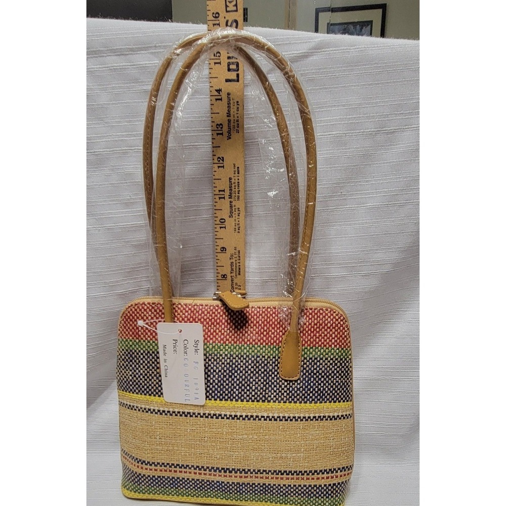 Multicolor Striped Straw Handbag Woven Summer Tote Bag FG 1091A NEW - Picture 1 of 7